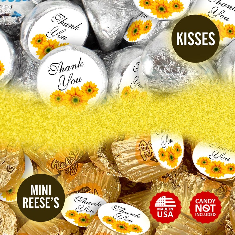 RokAPary 324 Sunflower Thank You Kisses Wedding Stickers, Floral Chocolate Drops Labels Stickers for Weddings, Bridal Shower Engagement Party, Party Favors for Kisses. Bride and Groom Favors. Made in USA - Image 5